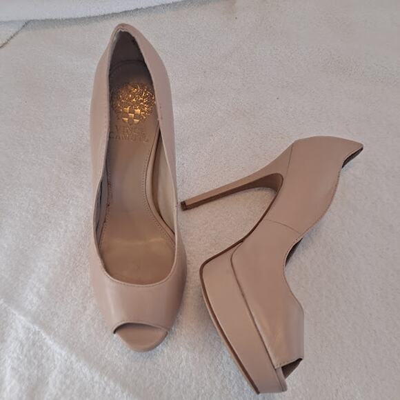 Vince Camuto Platform Stilettos Lainey Size 7 Beige Leather 4.75" Tan Cream - Picture 14 of 14